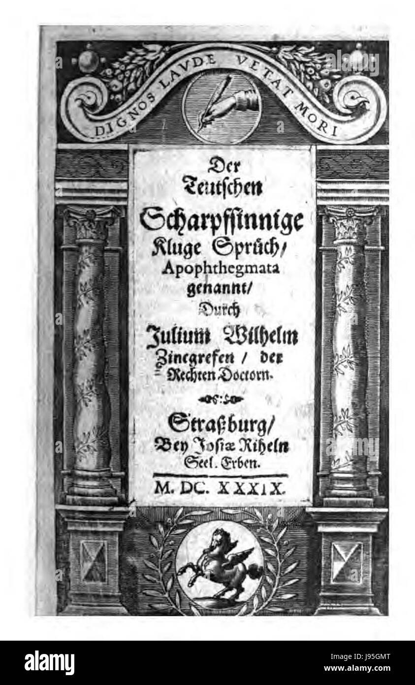 'Seite 1 aus Der Teutsche scharpfsinnige Kluge Spruch' est une page d'une œuvre allemande, impliquant probablement des paroles spirituelles ou intelligentes, reflétant la culture intellectuelle de l'époque. Banque D'Images