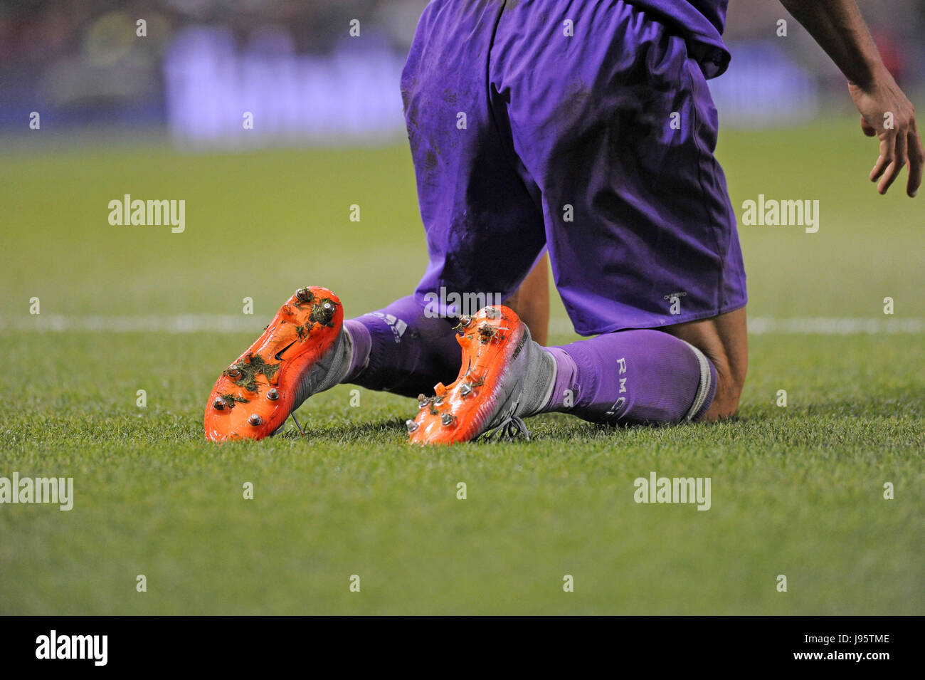 Cardiff, Royaume-Uni. 04 juin, 2017. Les chaussures de foot de cristiano ronaldo  du real madrid lors de la finale de la Ligue des champions entre la  Juventus et le real Madrid au