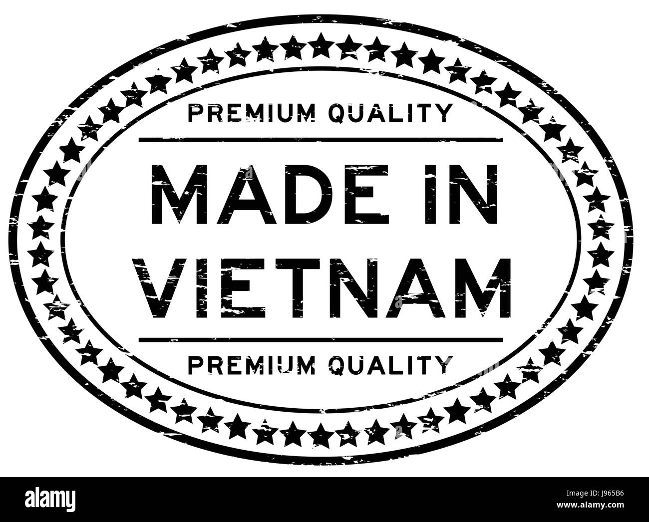 Grunge black premium quality made in Vietnam joint en caoutchouc ovale stamp sur fond blanc Illustration de Vecteur