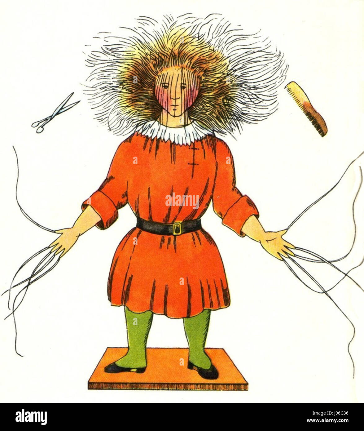 Struwwelpeter est un livre allemand pour enfants de Heinrich Hoffmann, publié en 1845. Il est connu pour ses histoires humoristiques sombres qui enseignent aux enfants des leçons morales, souvent par des conséquences exagérées pour un mauvais comportement. Banque D'Images