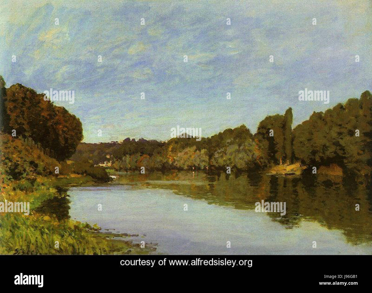 'La Seine à Bougival' (1873) est une peinture de Claude Monet, représentant la Seine dans une scène tranquille et pittoresque à Bougival, en France. Banque D'Images