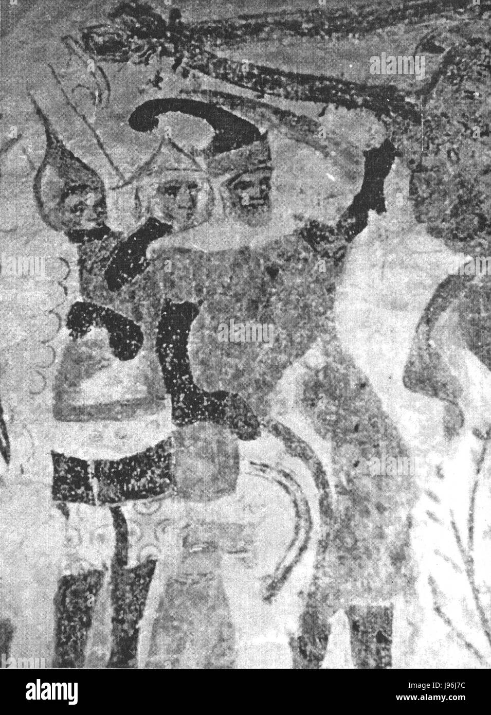 Une fresque du Vitalienbrueder dans l'église de Bunge sur Gotland, créée vers 1405, représentant des thèmes religieux et historiques de la période médiévale. Banque D'Images