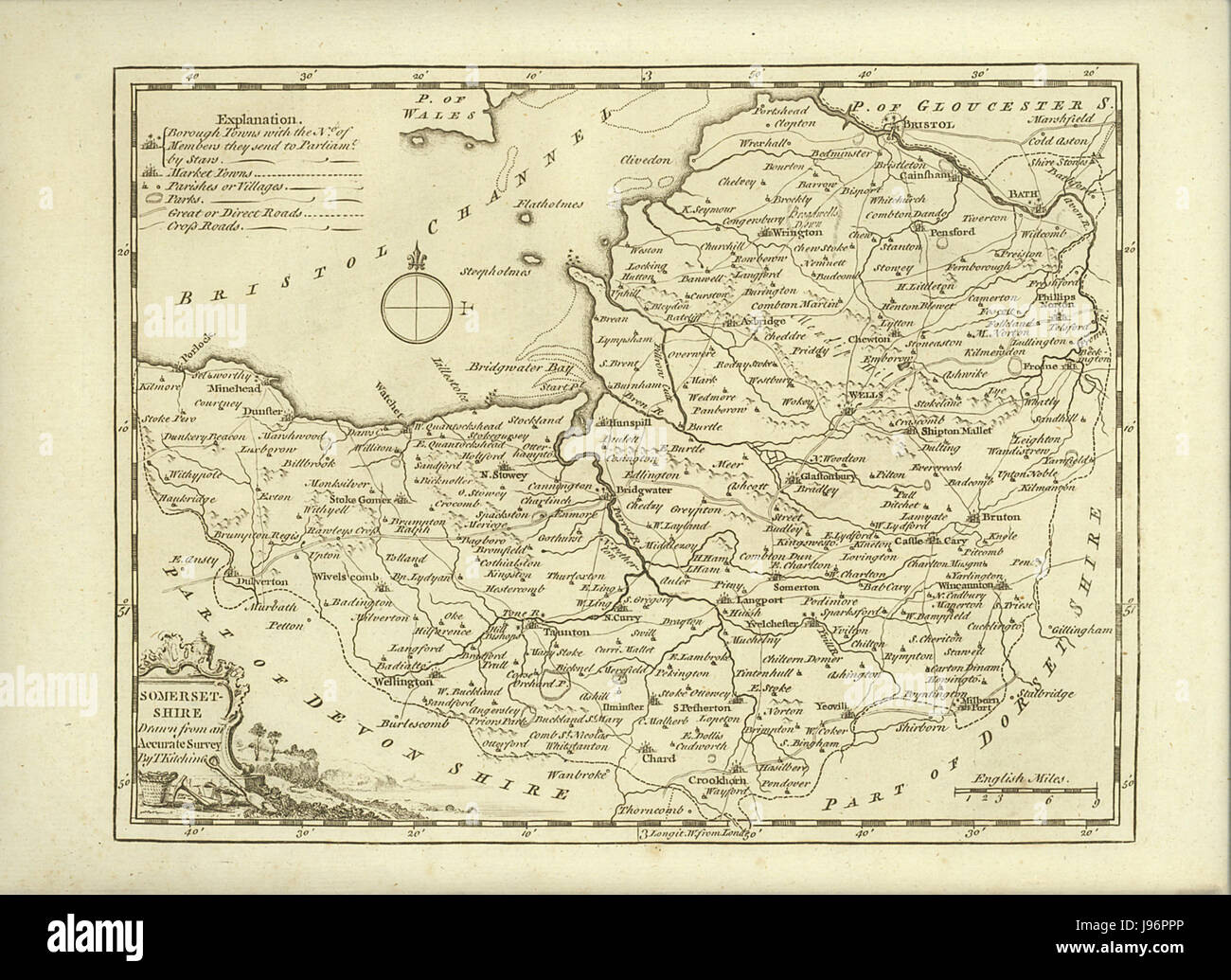 Une carte du Somersetshire de 1786, fournissant des limites géographiques et administratives détaillées de la région au XVIIIe siècle. Banque D'Images