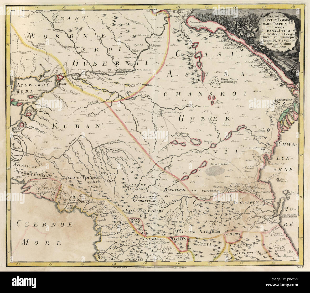Cette carte de l'Empire russe de 1745, imprimée en latin, offre une vue détaillée des vastes territoires et des frontières politiques du empire’ au XVIIIe siècle. Banque D'Images