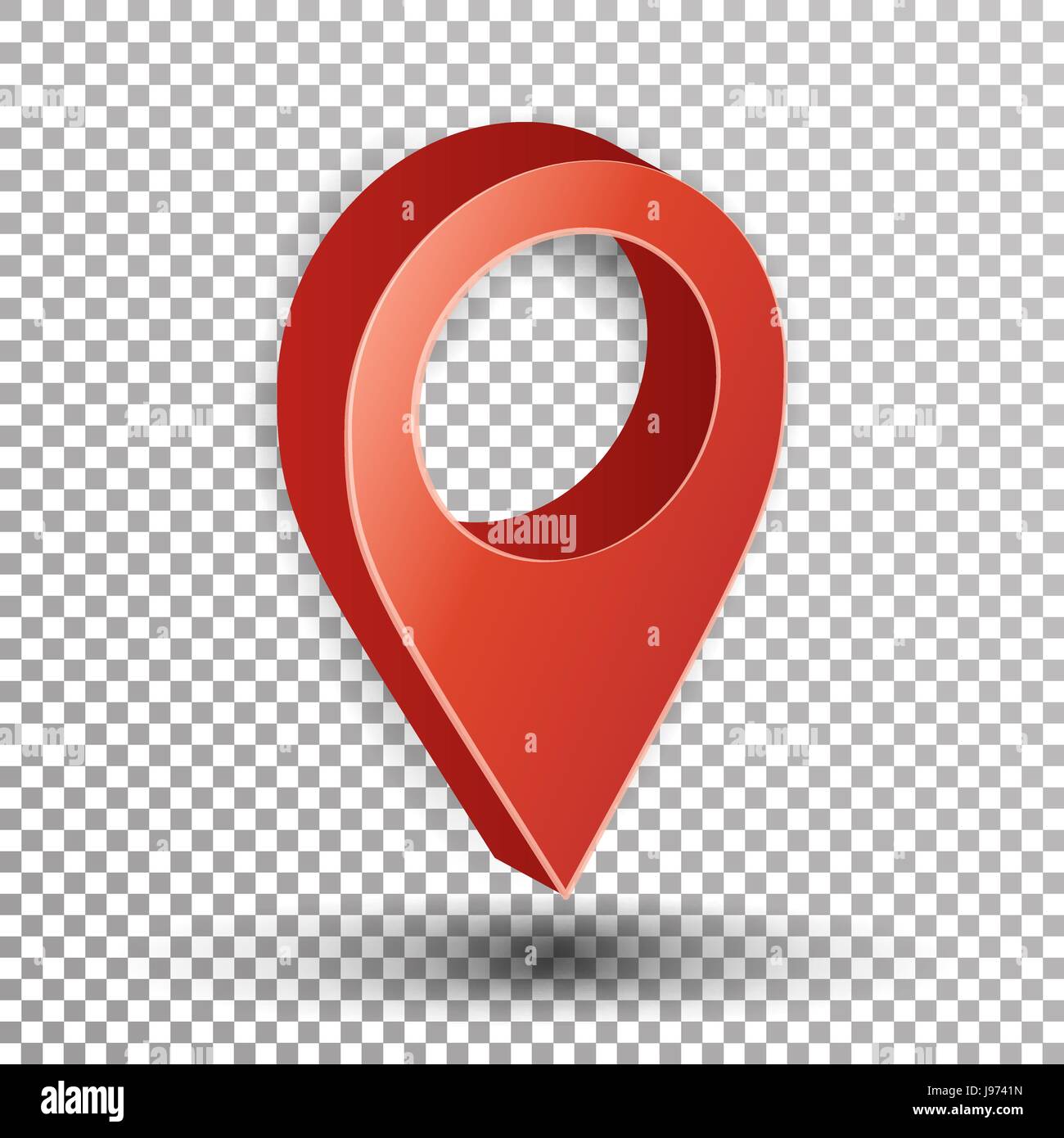 Pointeur de carte 3D Vector. Symbole Navigator rouge isolé sur fond à carreaux Illustration de Vecteur