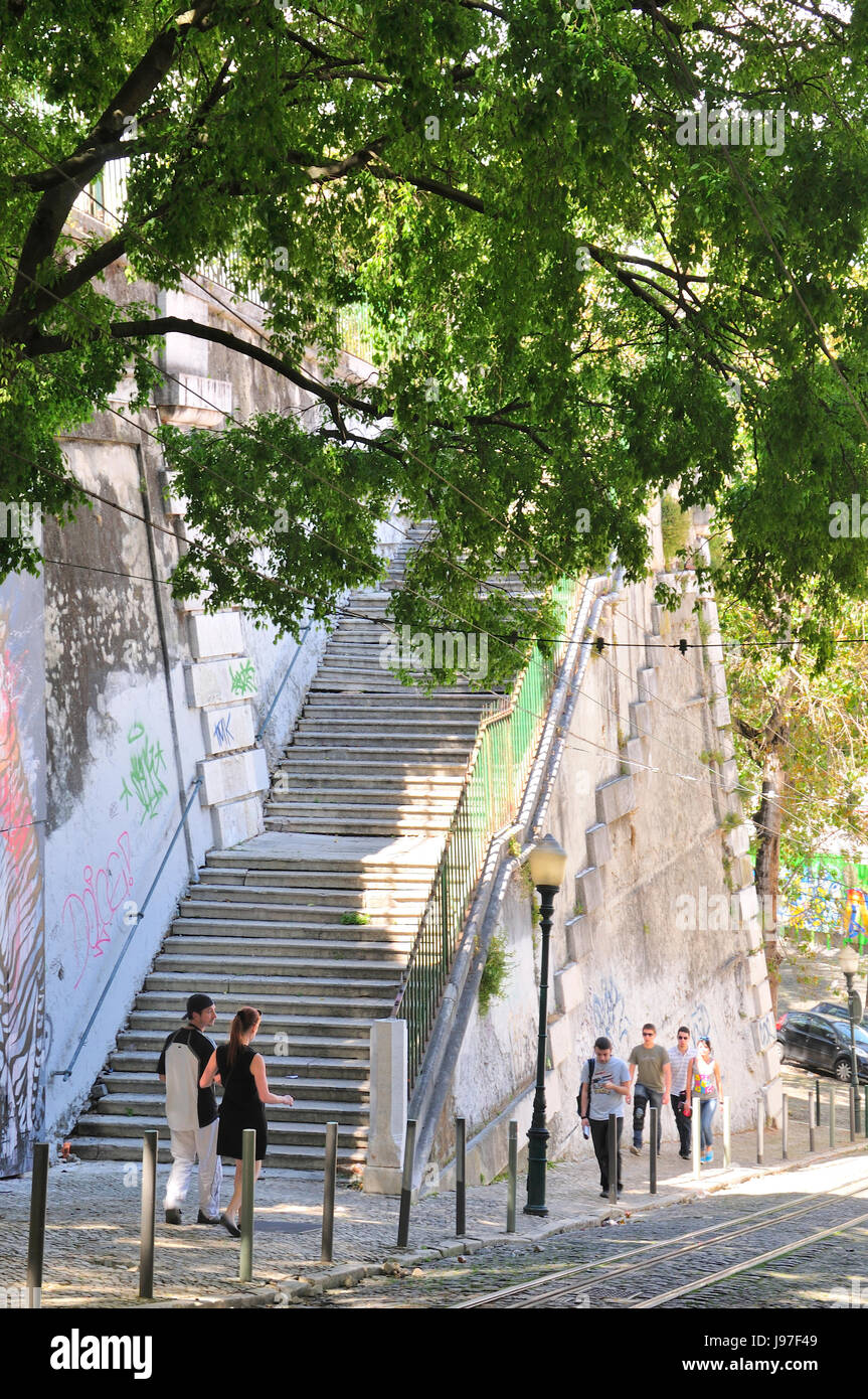 Une vieille ombre Gloria quartier de Lisbonne. Portugal Banque D'Images