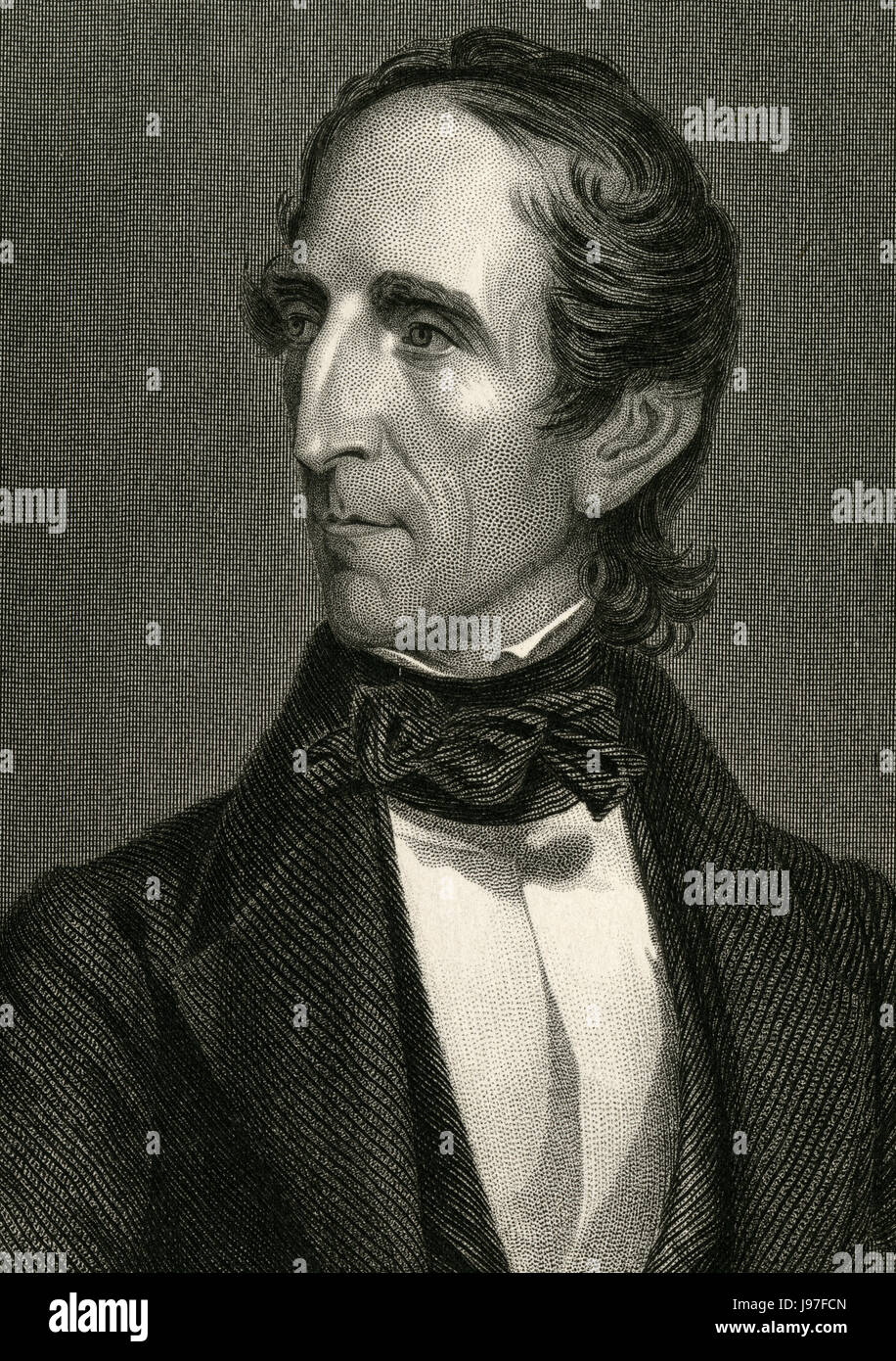 C Antique1860 gravure, John Tyler. John Tyler (1790-1862) a été le dixième Président des États-Unis (1841Ð45). Il était aussi, brièvement, le dixième Vice-président (1841), élu au bureau que sur le 1840 avec ticket Whig William Henry Harrison. SOURCE : gravure originale. Banque D'Images