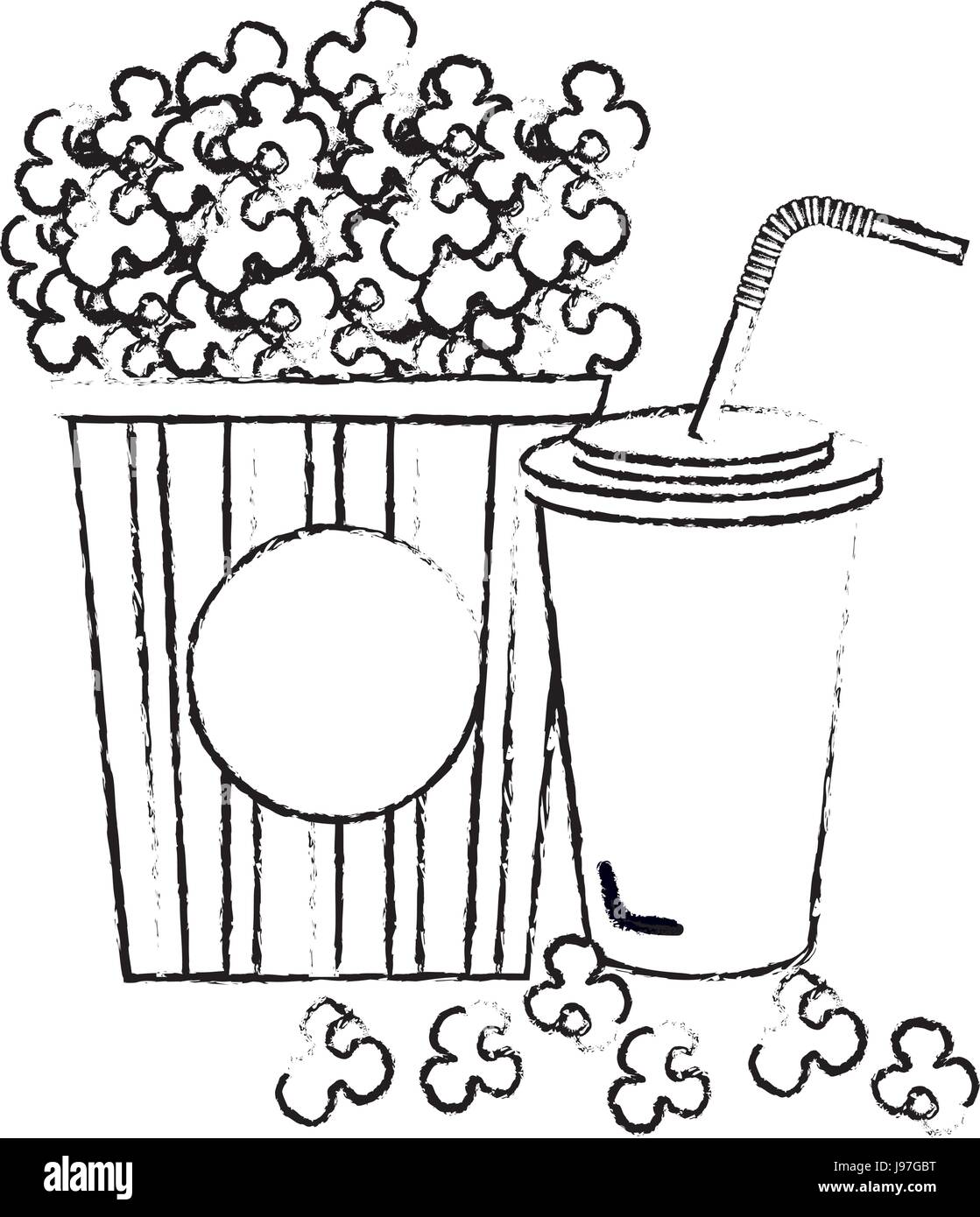 Pop corn avec soda aliments cinéma Illustration de Vecteur