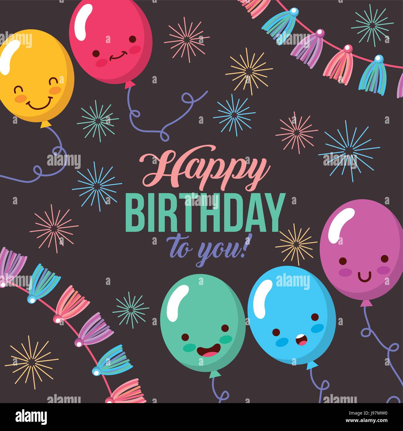 Joyeux Anniversaire Ballons Kawaii Image Vectorielle Stock Alamy