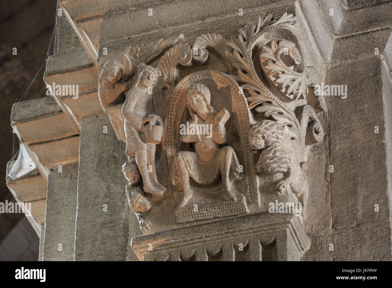 France, Saône et Loire, Autun, Cathédrale Saint Lazare, capital, Daniel dans la fosse aux lions Banque D'Images