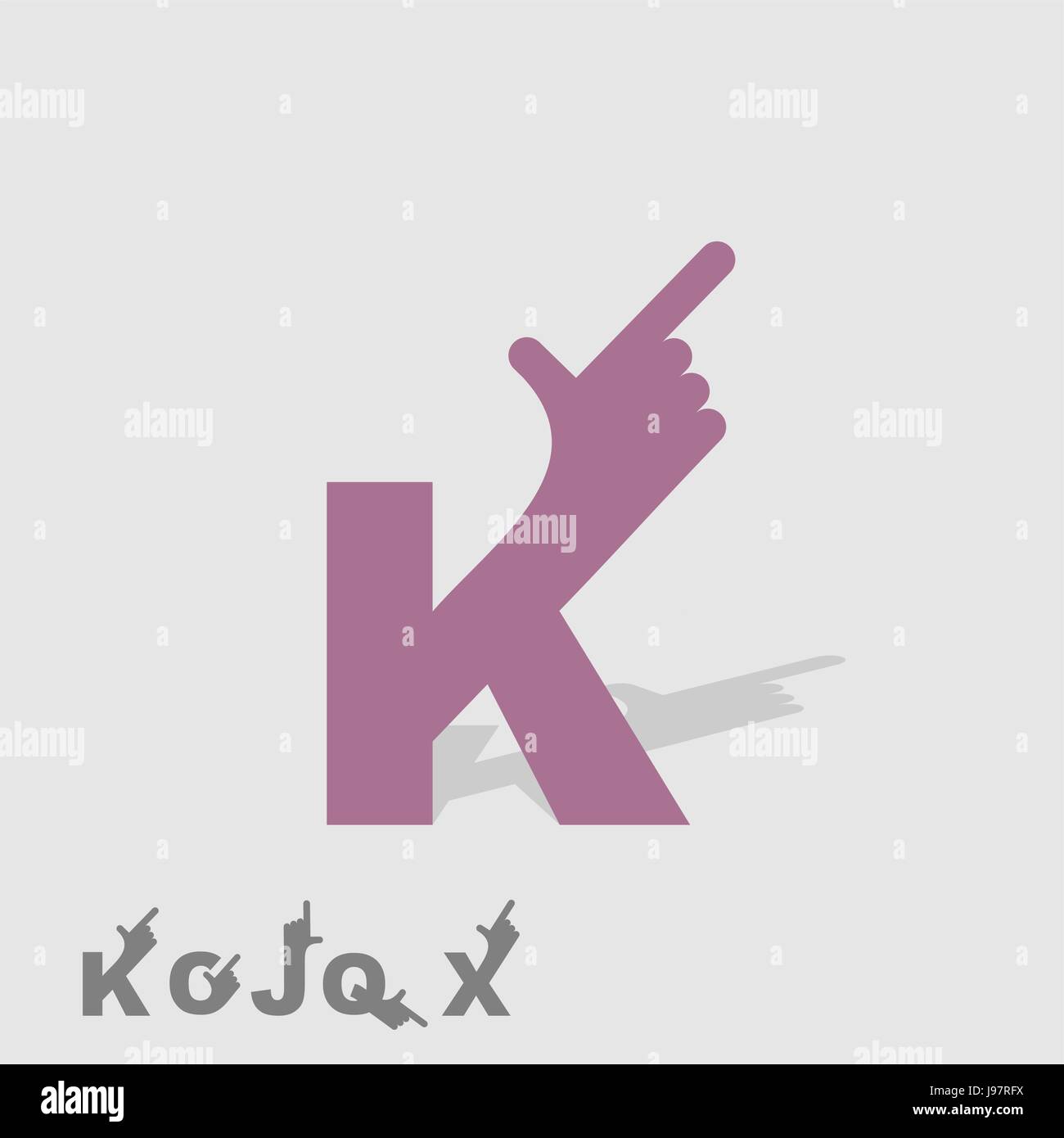 Lettre K. les lettres du logo avec une main. Pointer du doigt. Lettre de l'alphabet. Modèle d'affaires. Vector illustration Illustration de Vecteur