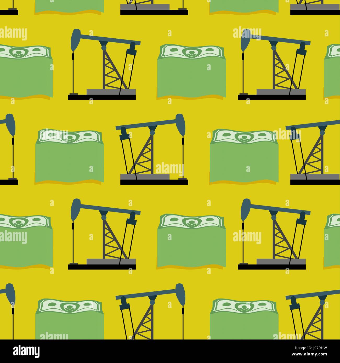 Oil Rig et un tas d'argent motif transparent. Vector background riche. Beaucoup de dollars et de l'huile. Illustration de Vecteur