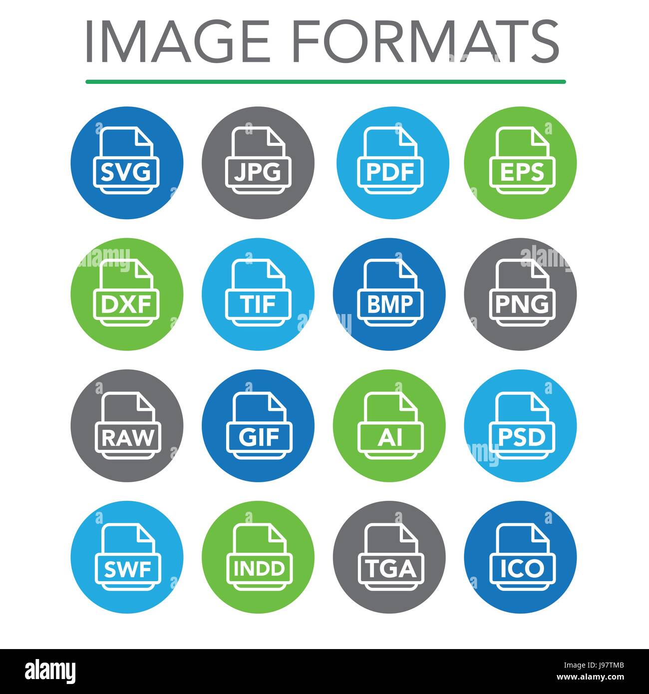 Icônes pour afficher différents formats, comme JPG, SVG, EPS, DXF, etc. Illustration de Vecteur