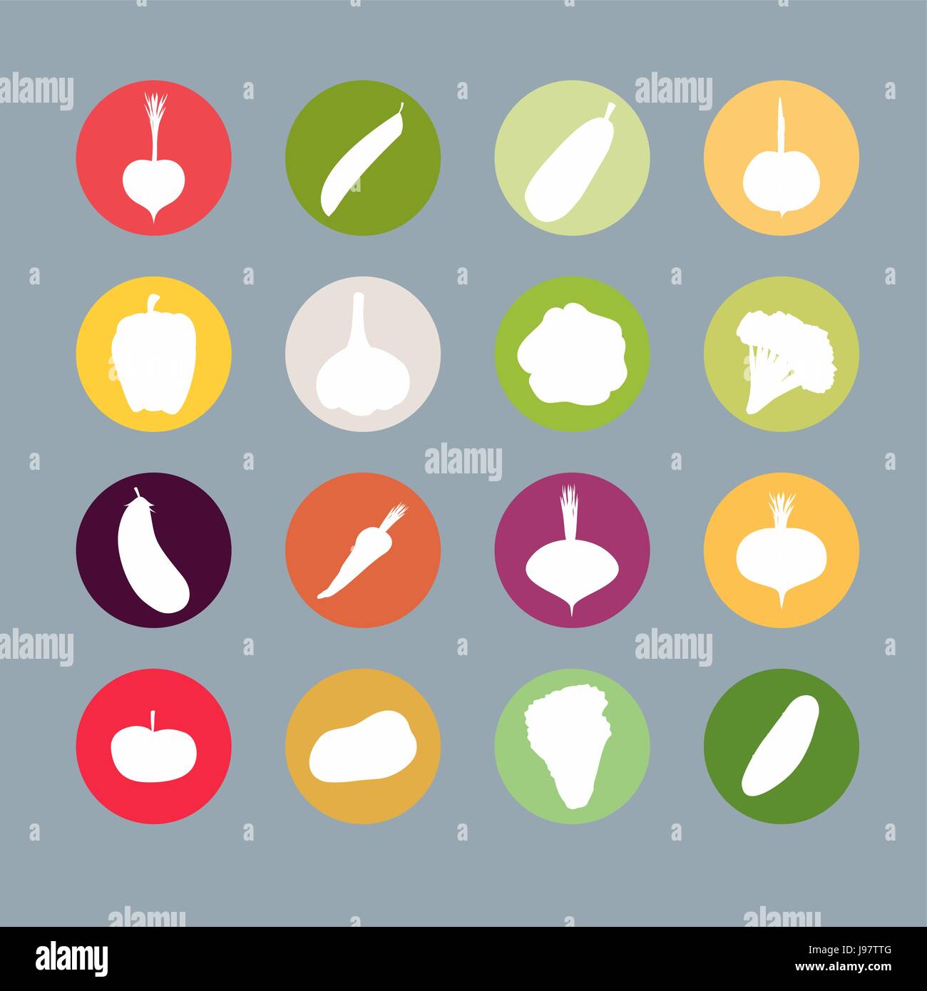 Silhouette légumes icons Set. Vector illustration. Les carottes et les pommes de terre, betteraves et radis, chou et l'ail, l'aubergine et la tomate. Illustration de Vecteur