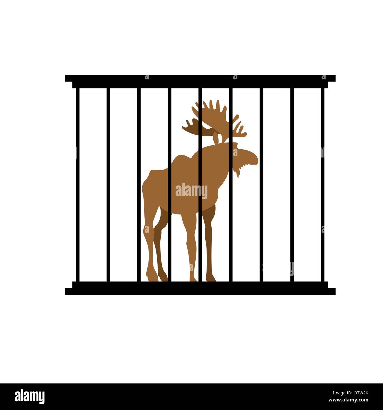 Chevreuil dans une cage. Dans l'animal derrière les barreaux du Zoo. Elk avec de grandes cornes en captivité. Les gens en captivité des animaux sauvages. Illustration de Vecteur