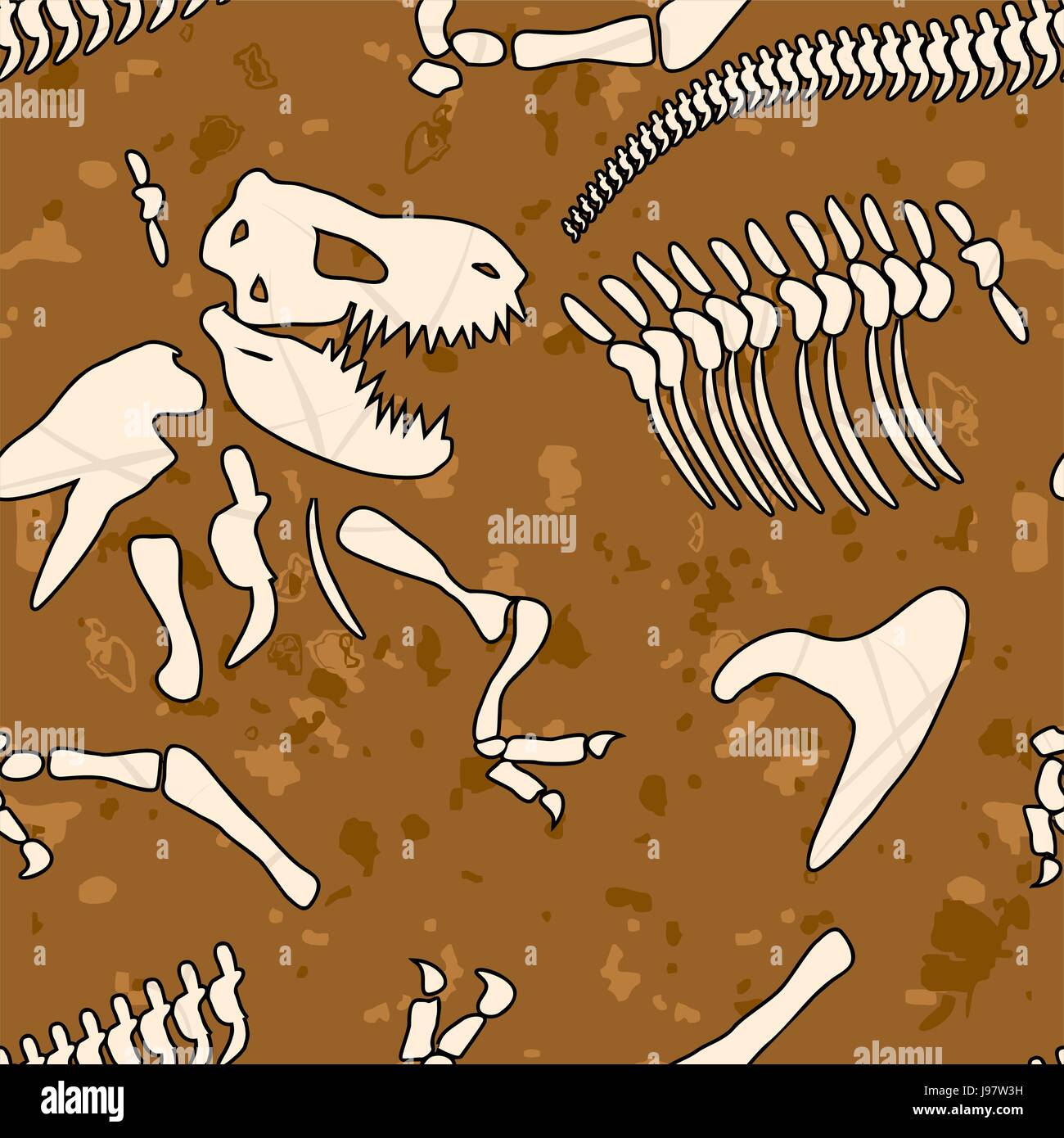 Dinosaure fossile modèle homogène. Os de Tyrannosaurus vector background. Période Mésozoïque ancien Prédateur animal. Parure d'excava archéologique Illustration de Vecteur