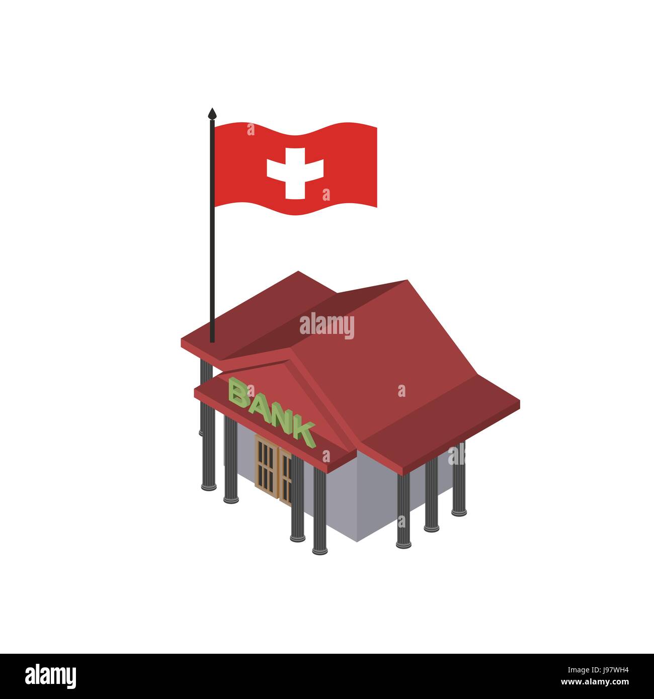Banque suisse. Banque fiable avec le drapeau de la Suisse. Icône vecteur. Illustration de Vecteur