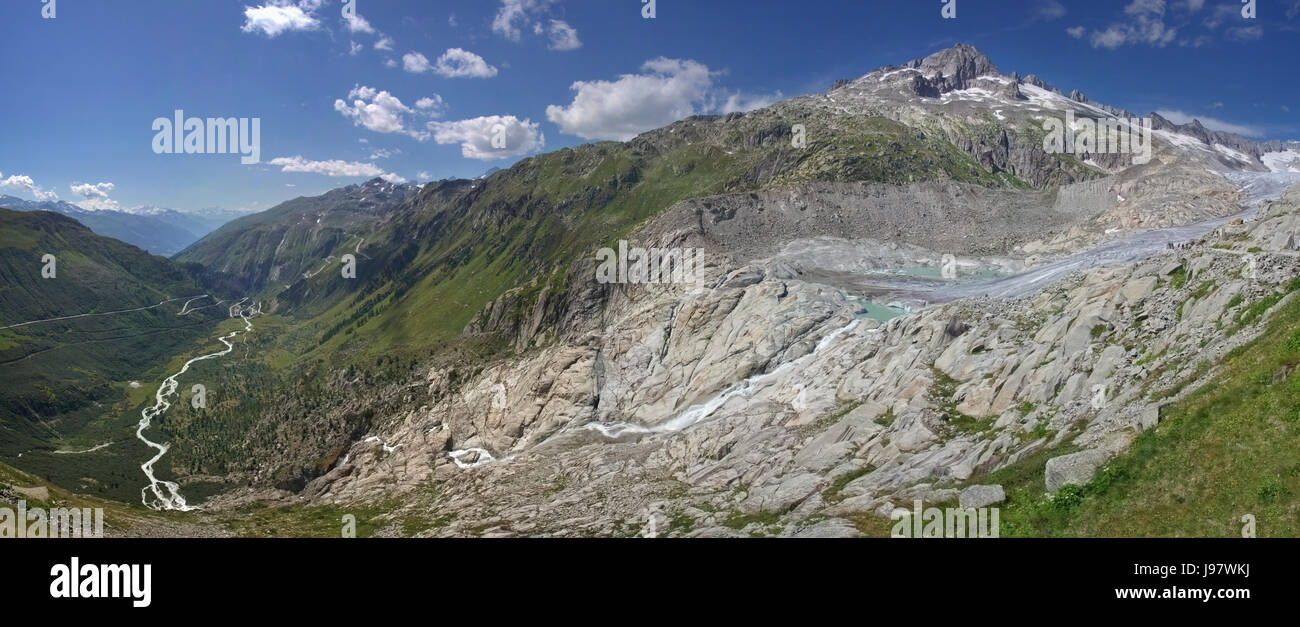 Le glacier du Rhône : la source de la rivière (Panorama) Banque D'Images
