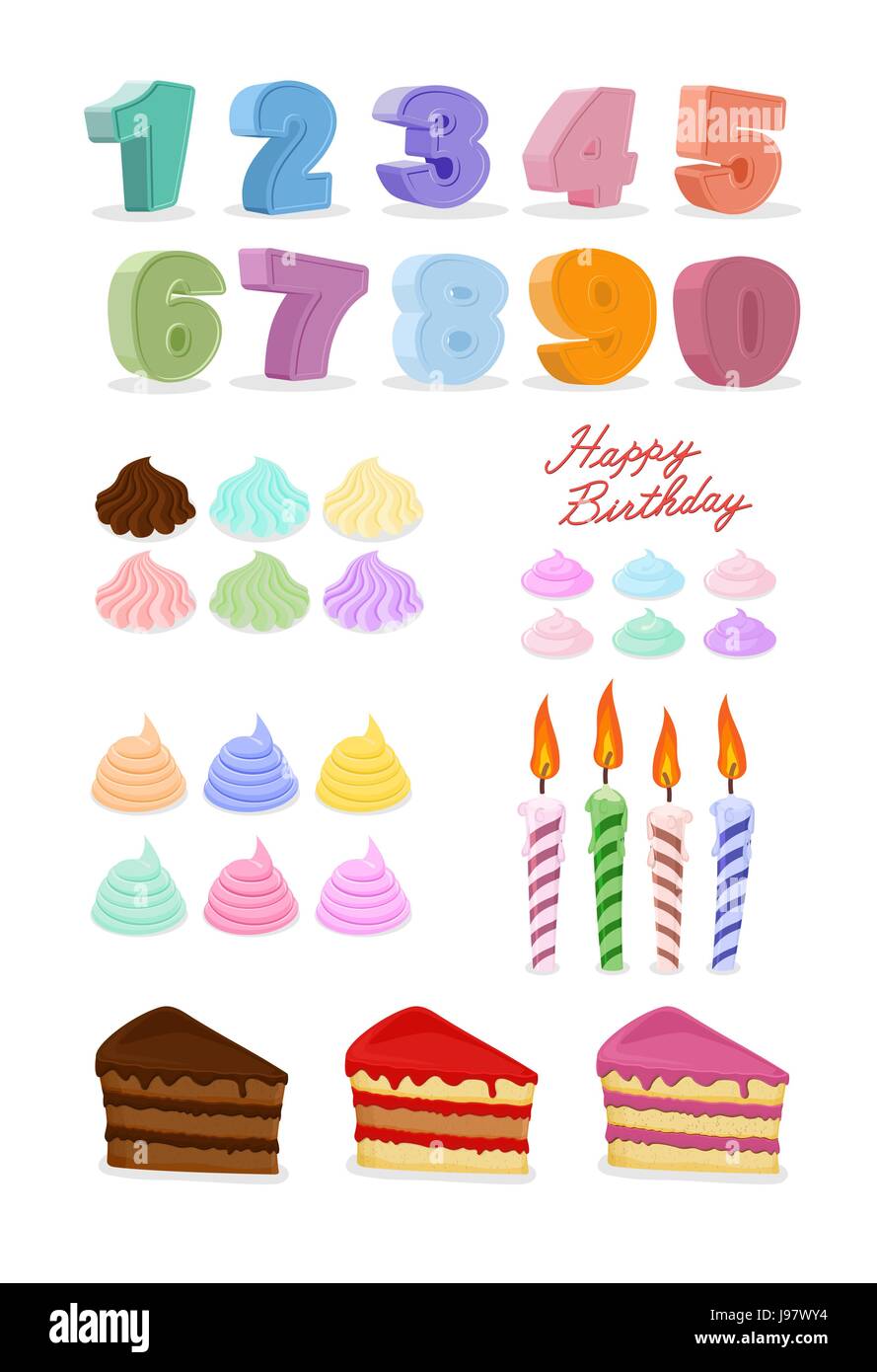 Joyeux anniversaire ensemble. Des gâteaux, des bougies, des chiffres. Vector illustration Illustration de Vecteur
