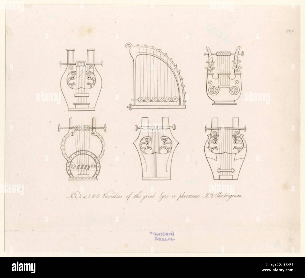 Variétés de la grande lyre phorminx ou ; le trigonon. (1812) Banque D'Images