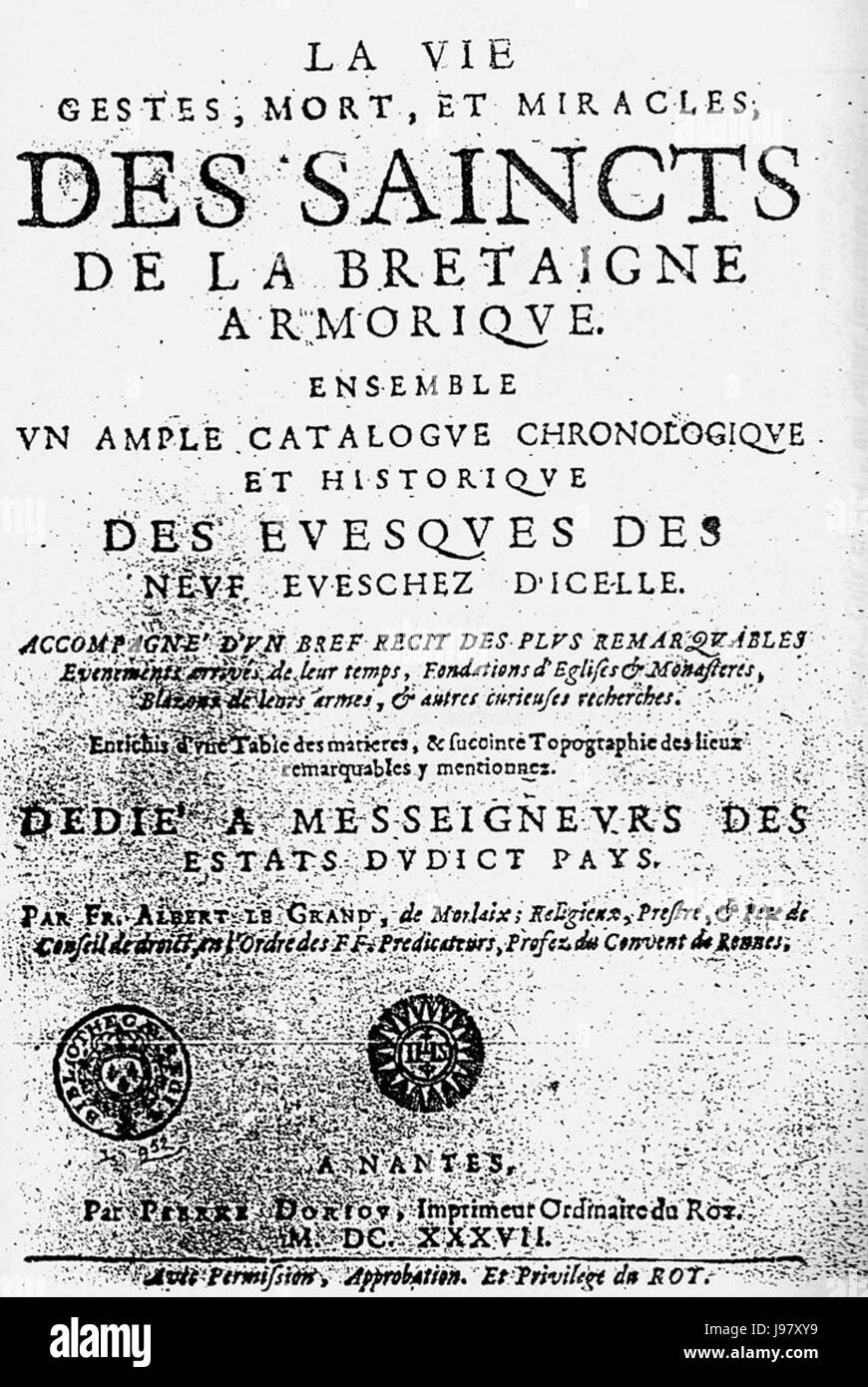 Cela fait référence à une édition de 1637 de la vie des Saincts, avec une couverture qui reflète probablement les styles religieux et artistiques de l'époque. Banque D'Images