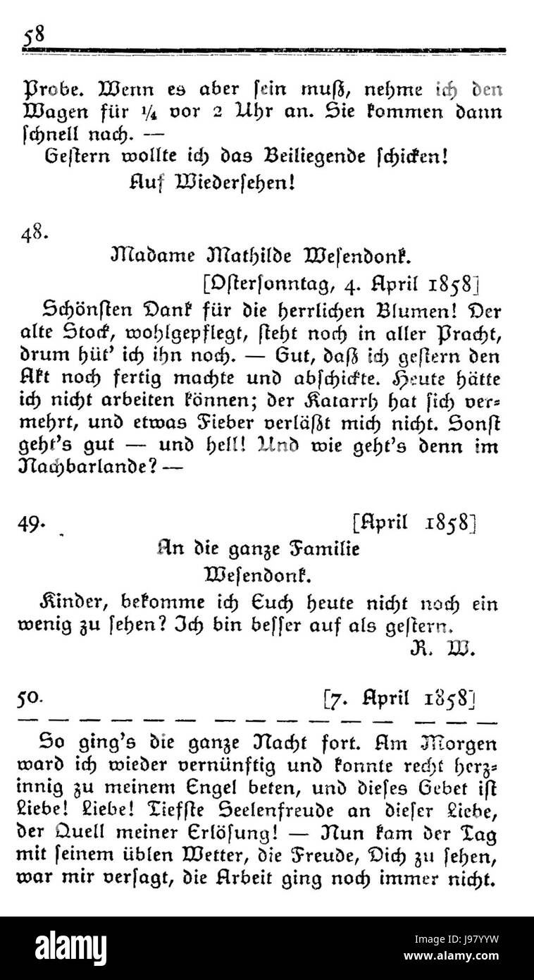 Wagner Briefe 058 fait référence à une lettre du compositeur allemand Richard Wagner, offrant un aperçu de ses pensées, de sa musique et de ses réflexions personnelles au cours de sa vie. Banque D'Images Wagner Briefe 058 fait référence à une lettre du compositeur allemand Richard Wagner, offrant un aperçu de ses pensées, de sa musique et de ses réflexions personnelles au cours de sa vie. Banque D'Images