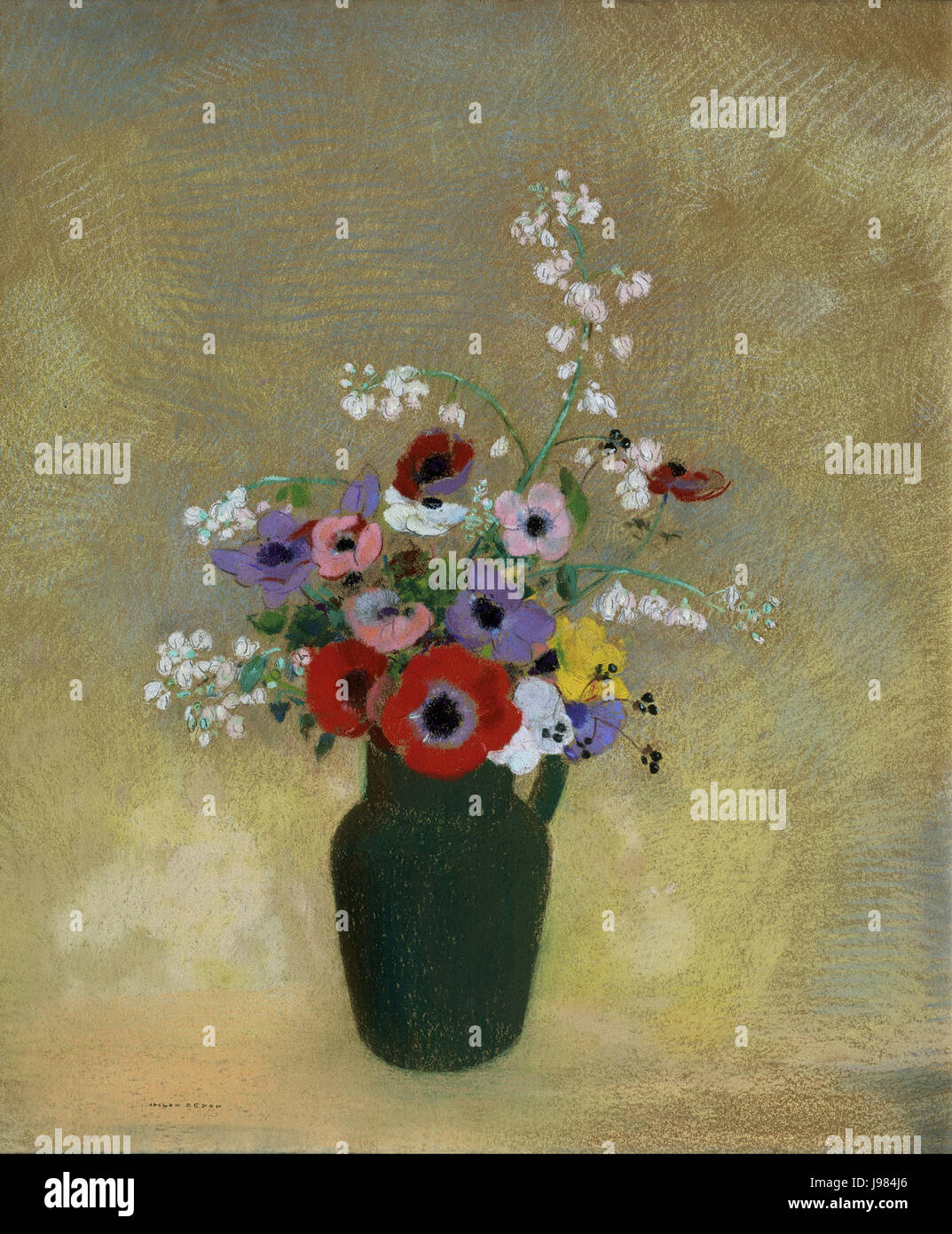 Odilon Redon Grand vase vert avec fleurs mixtes Google Art Project Banque D'Images