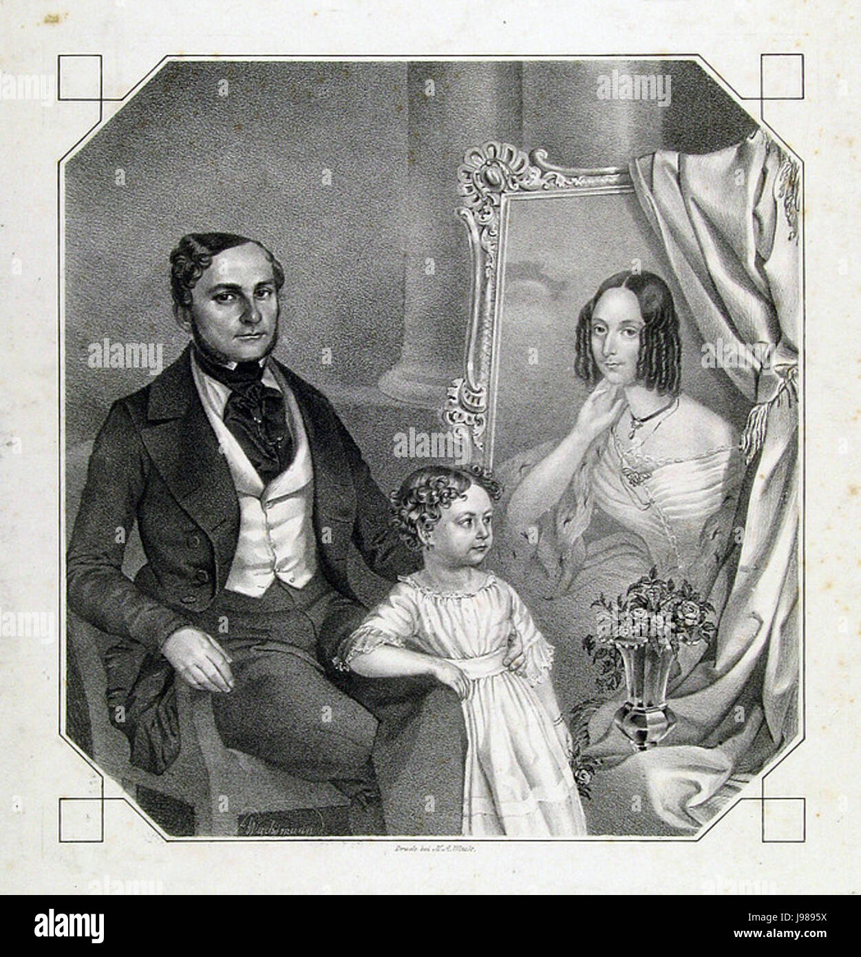 Vater mit Kind und Bild der Mutter Banque D'Images