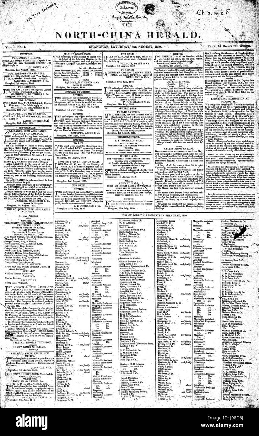 Le nord de la Chine Herald 1850 Banque D'Images