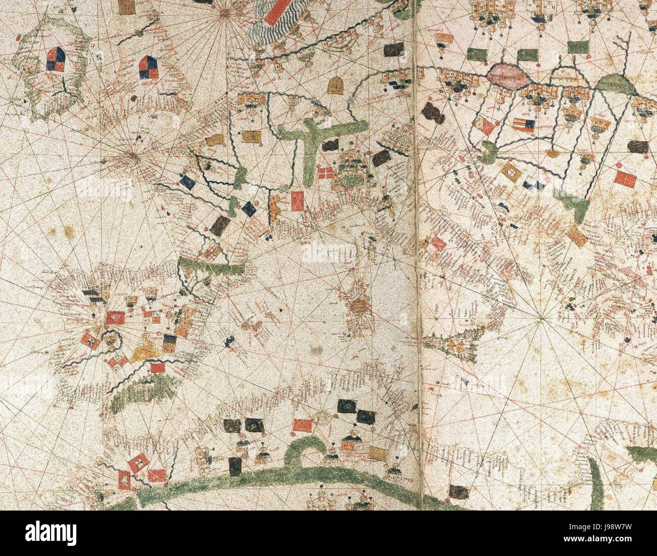 Détail de l'Europe de l'Ouest tableau anonyme portolan (attrib. Vallseca, c.1440) Banque D'Images