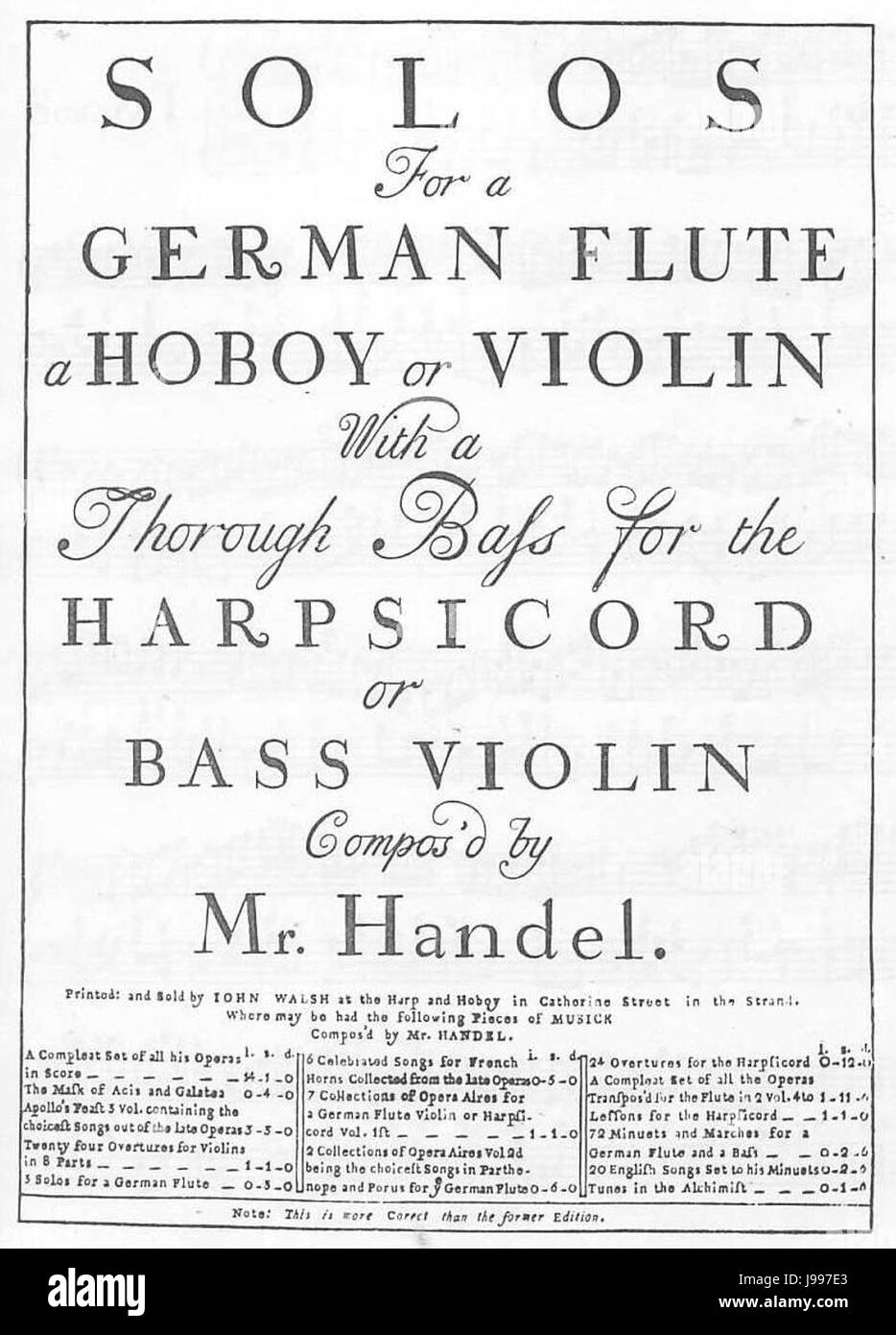 WalshHandelSonatas1732couvrir Banque D'Images