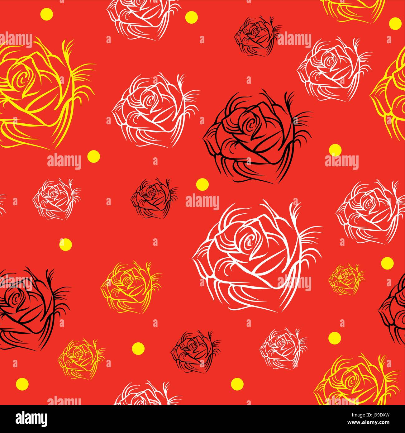 Avec motif transparent jaune, blanc et noir roses sur fond rouge vector illustration Illustration de Vecteur