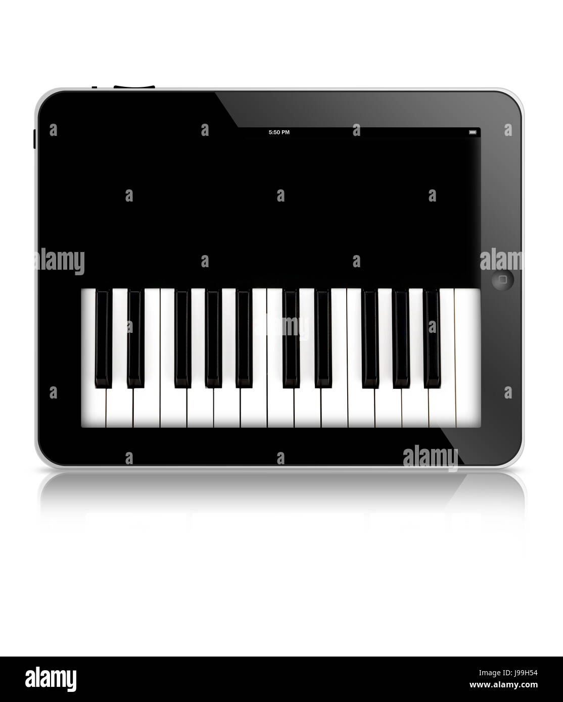 Touches de piano noir et blanc et écran de tablette. Le concept des cours  en ligne du jeu avant piano. noël Photo Stock - Alamy