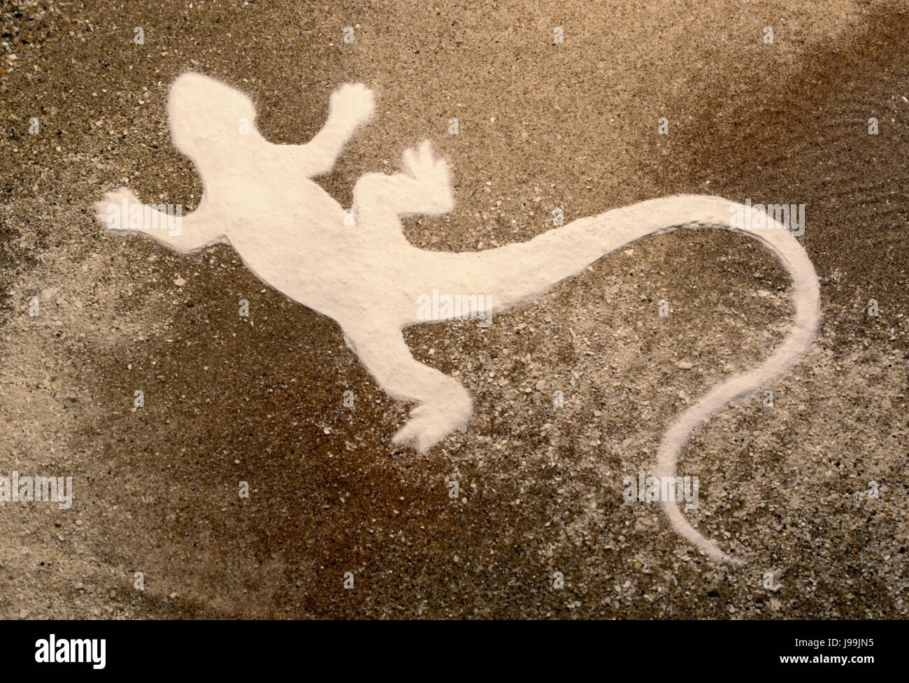 Reptile, lézard, silhouette, autochtones, sables, sable, historique, l'art, l'animal, Banque D'Images