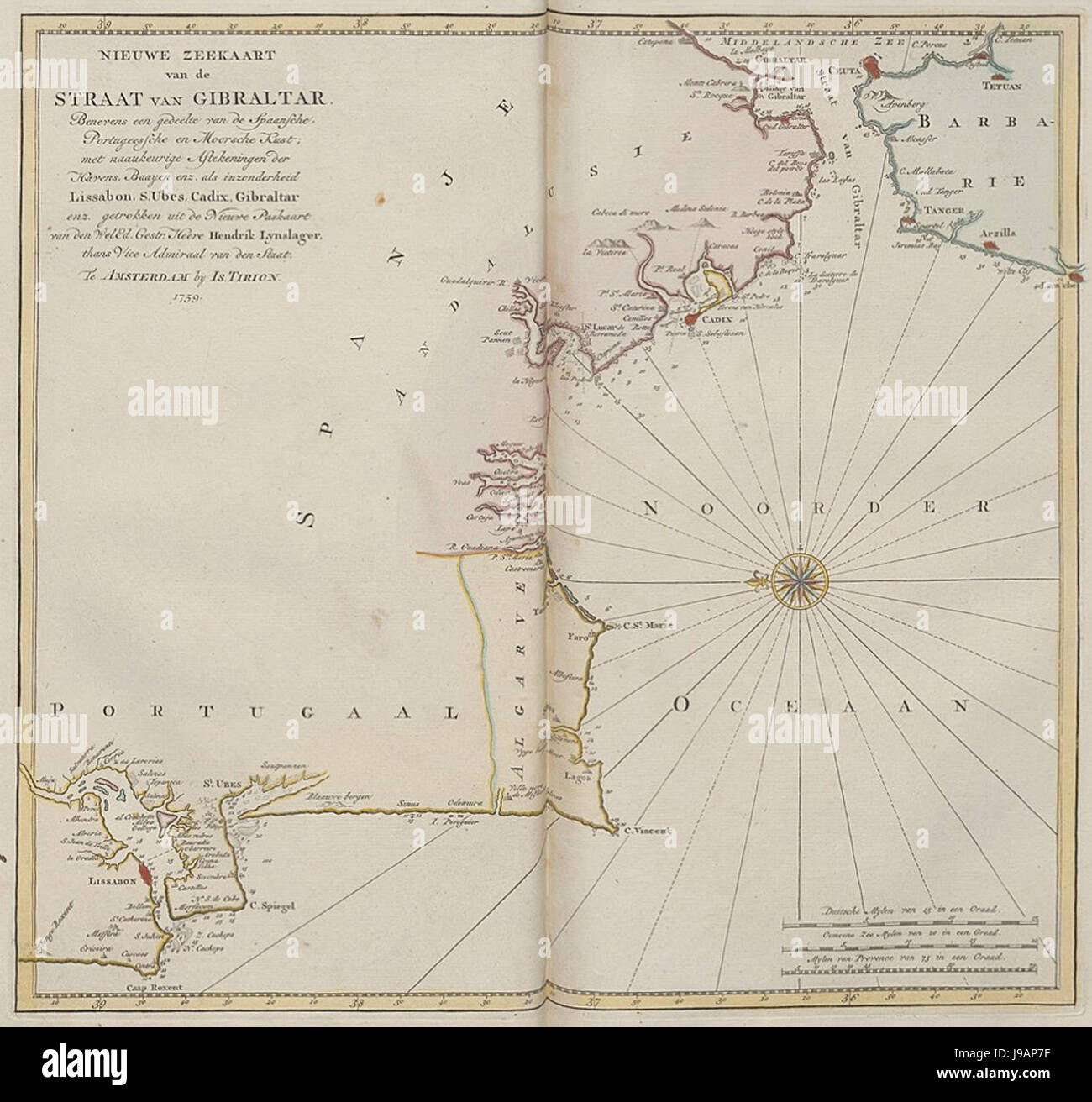 Nieuwe en beknopte atlas main 1754 UB Uni Radboud Nijmegen 209718609078 De Straat van Gibraltar Banque D'Images