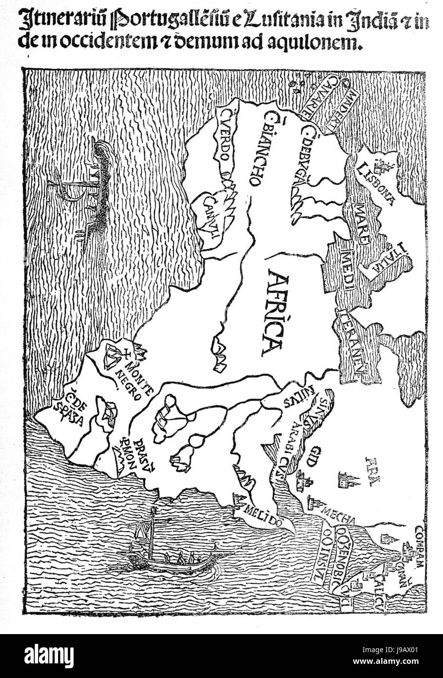 Carte portugaise vers l'Inde Banque D'Images
