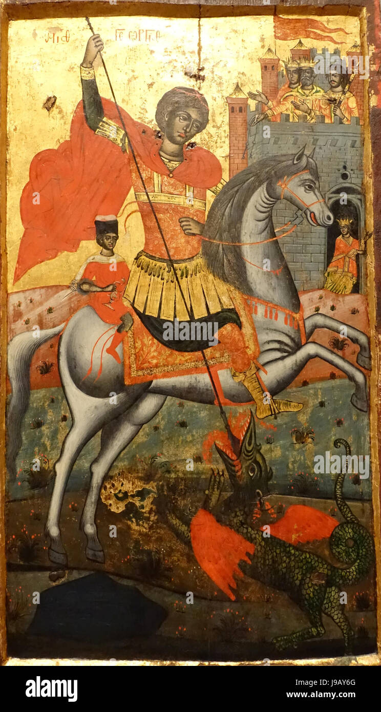 Saint Georges et le Dragon, de l'École de l'Epire grecque, c. 1750, la feuille d'or et de la tempera sur bois Krannert Art Museum, UIUC DSC06343 Banque D'Images