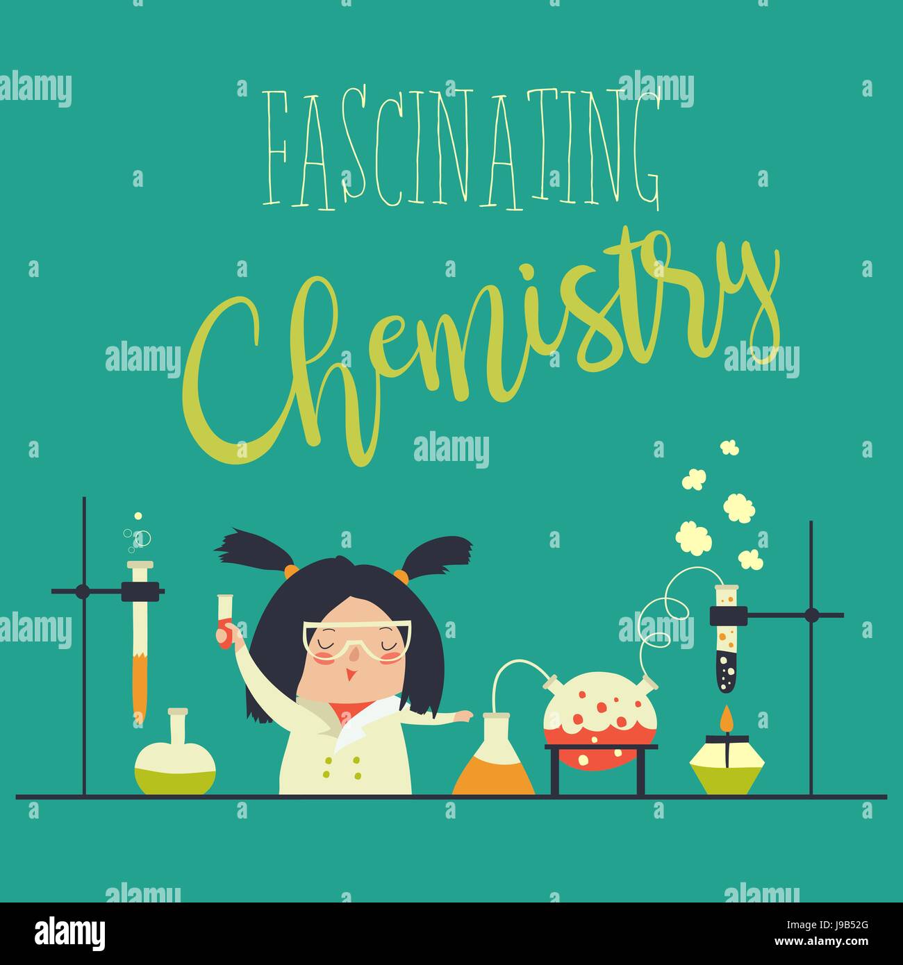 Girl travaillant dans le laboratoire de chimie Illustration de Vecteur