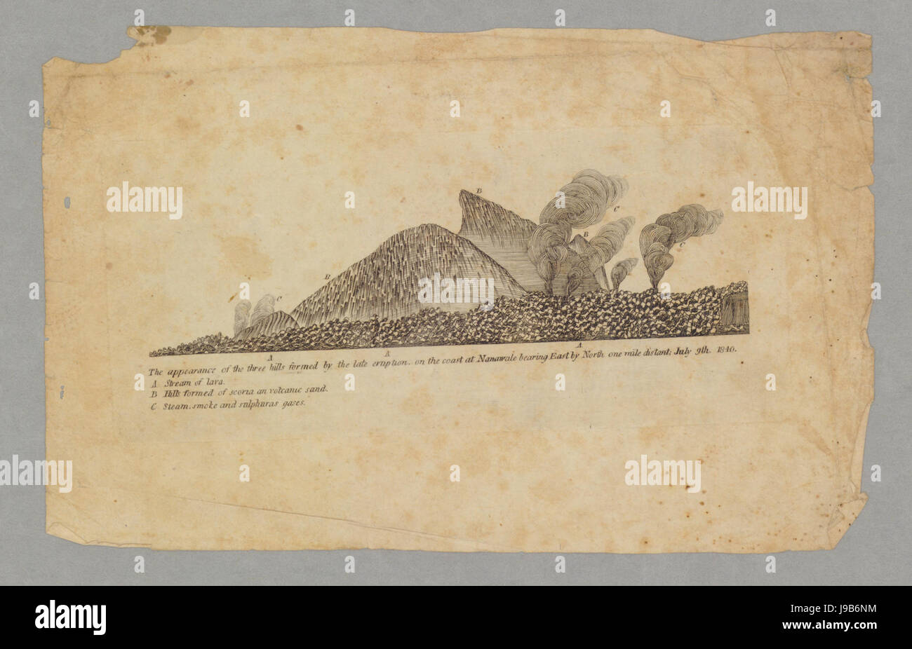 L'apparition des trois collines formée par l'éruption tardive, sur la côte à Nanawale est par palier de 1,6 km du nord lointain, 1840 (3) Banque D'Images