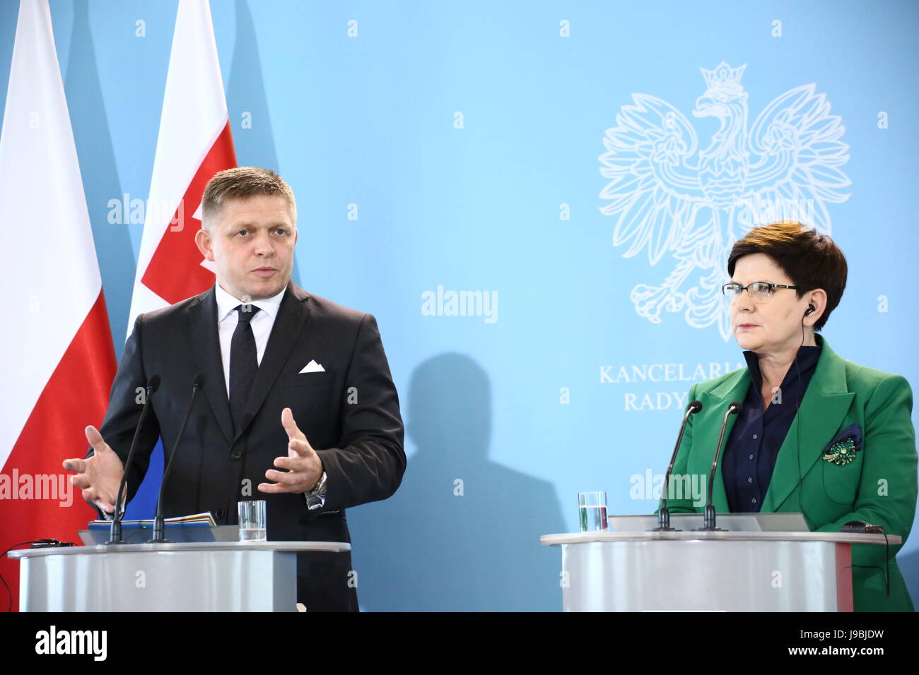 Varsovie, Pologne. 31 mai, 2017. Premier ministre Beata Szydlo et le Premier Ministre Robert Fico a tenu conférence après Polish-Slovakian consultations gouvernementales. Credit : Jakob Ratz/Pacific Press/Alamy Live News Banque D'Images