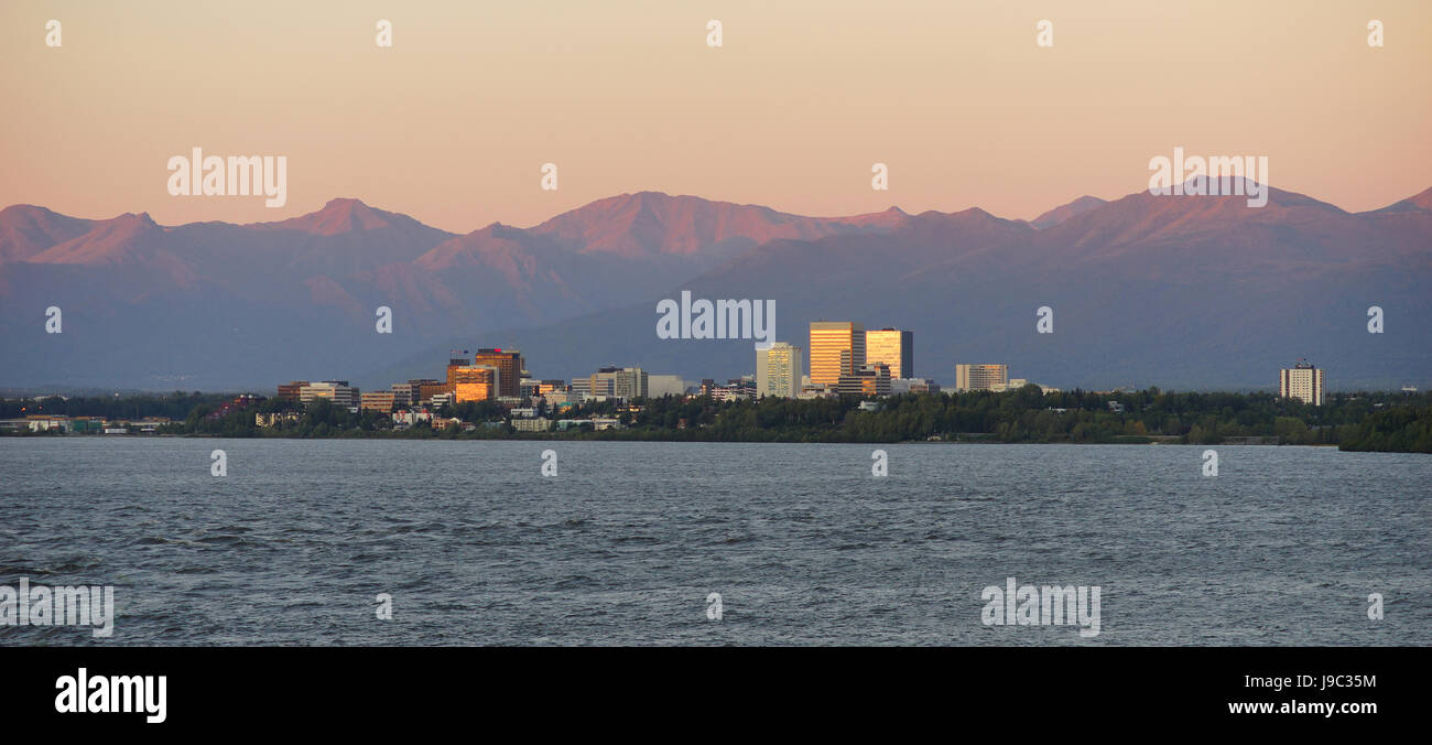Cook Inlet Anchorage Alaska Downtown City Skyline Banque D'Images
