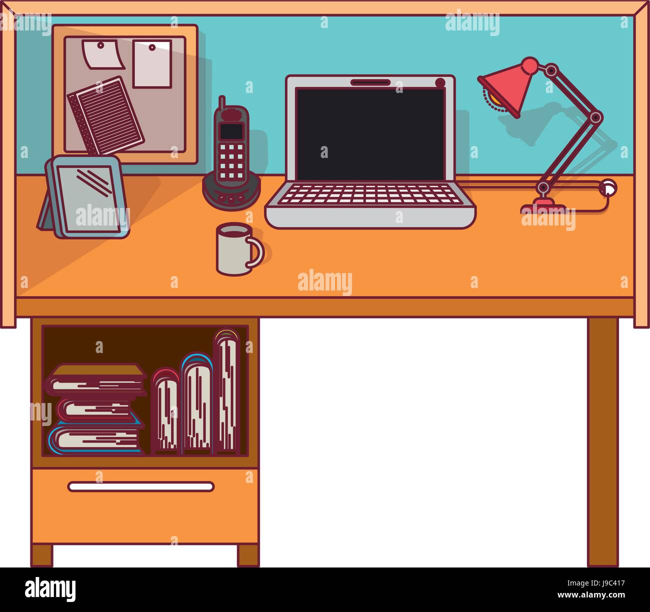 Des graphiques en couleur, travail accueil office interior avec contour ligne rouge foncé Illustration de Vecteur