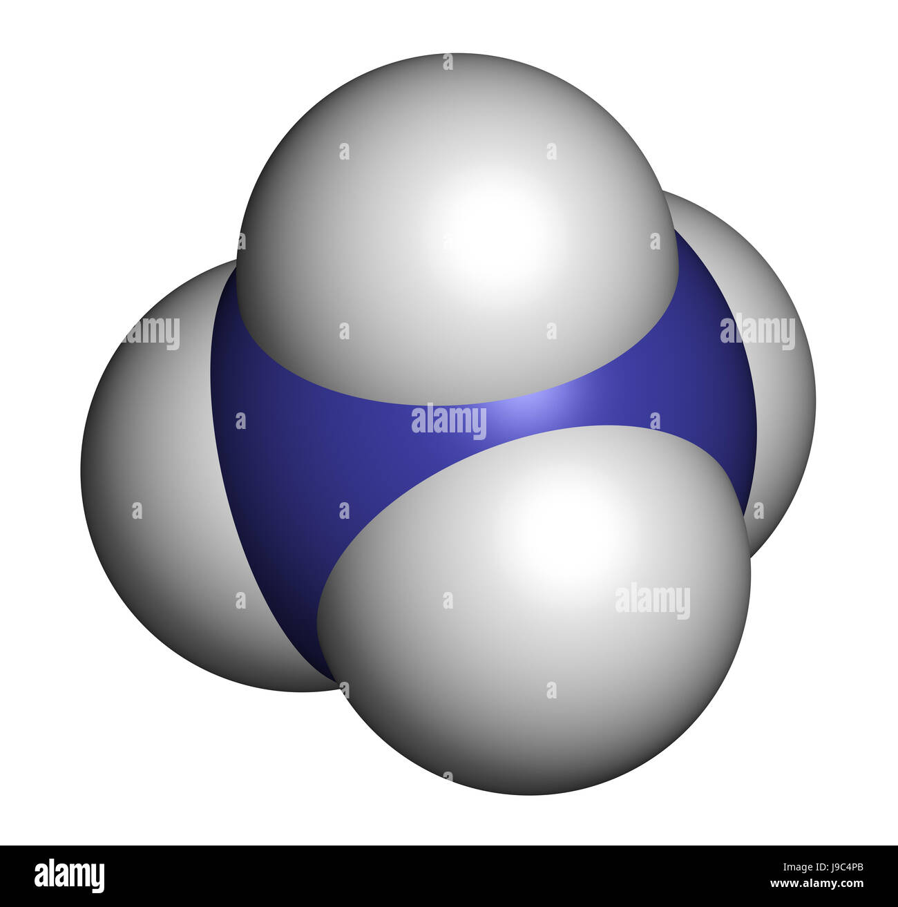 Cation ammonium. Forme protonée de l'ammoniac. Le rendu 3D. Les atomes sont représentés comme des sphères classiques avec codage couleur : blanc (hydrogène, azote) Banque D'Images