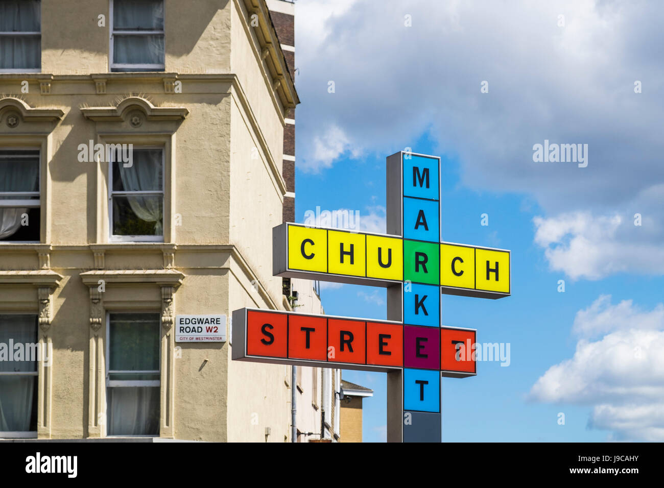 Church Street Market signe sur Edgware Road, Londres, Angleterre, Royaume-Uni Banque D'Images