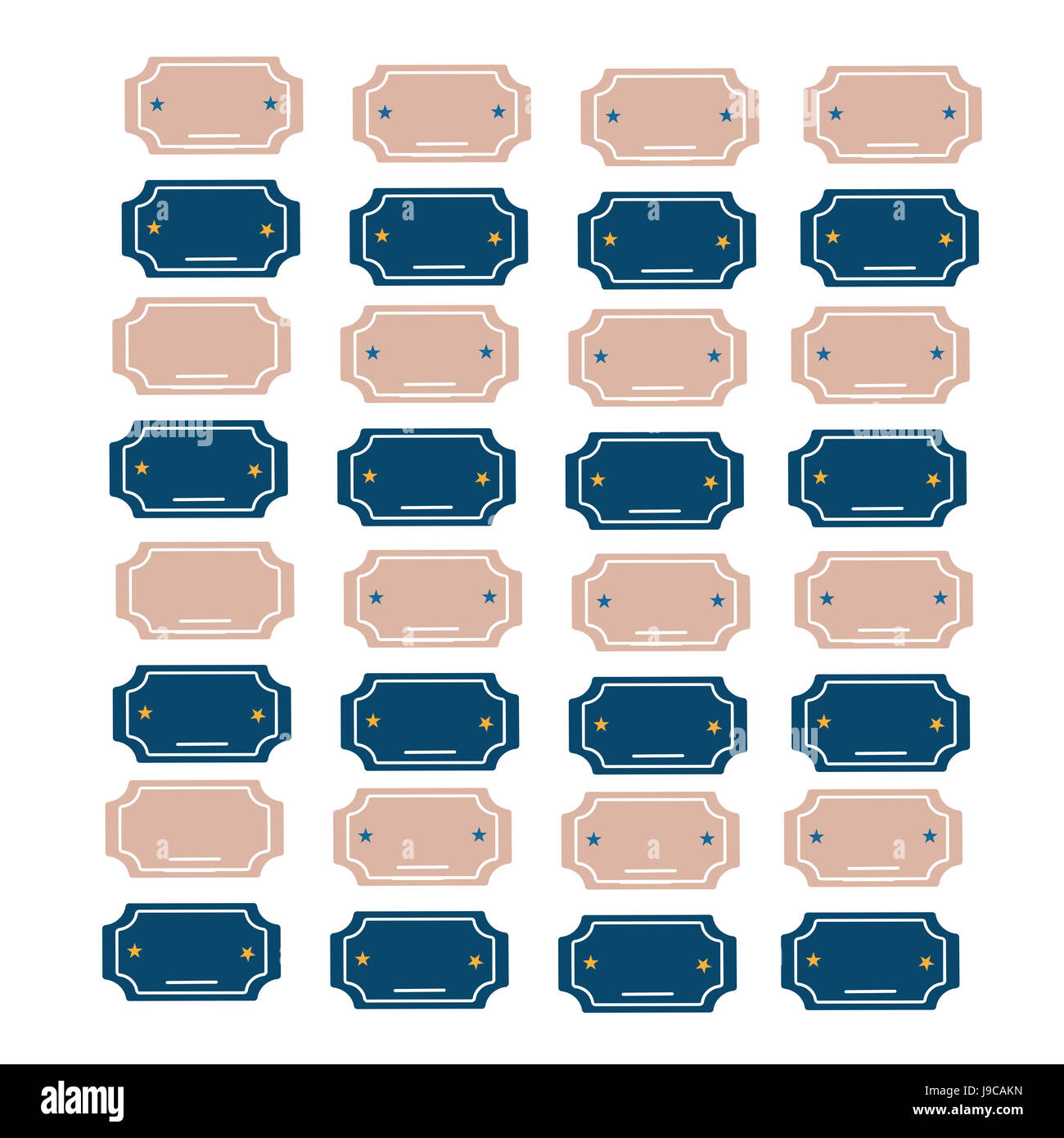 Illustration des billets d''entrée vide de couleur bleu et faun billet avec deux étoiles sur fond blanc Banque D'Images