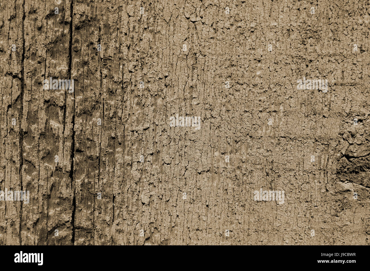 Texture d'une surface en bois avec une vieille peinture sur la gauche. Couleur sépia Banque D'Images
