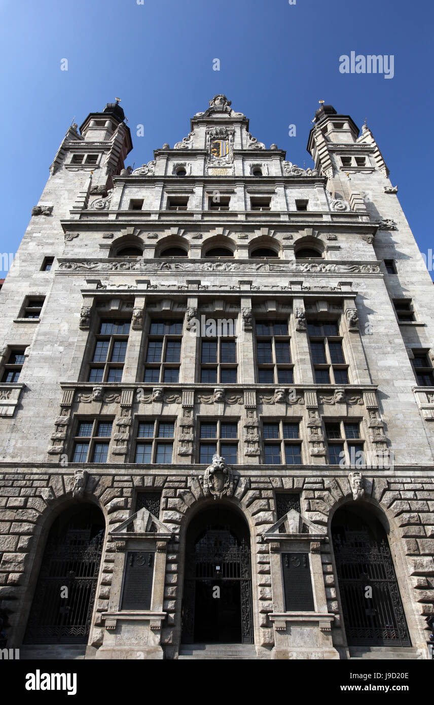 Hôtel de ville, historique, Saxe, Leipzig, tour, détail, historique, Metropolis, Banque D'Images