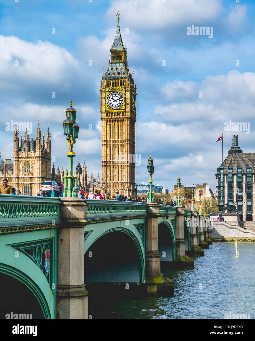Big Ben, Westminster Bridge, chambres du Parlement, de la rivière Thames, London, England, UK Banque D'Images