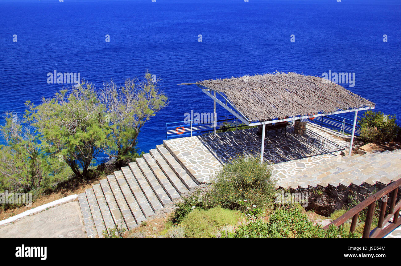 Vue de Skinari belvédère avec escaliers sur mer magnifique arrière-plan sur l'île de Zakynthos, Grèce Banque D'Images