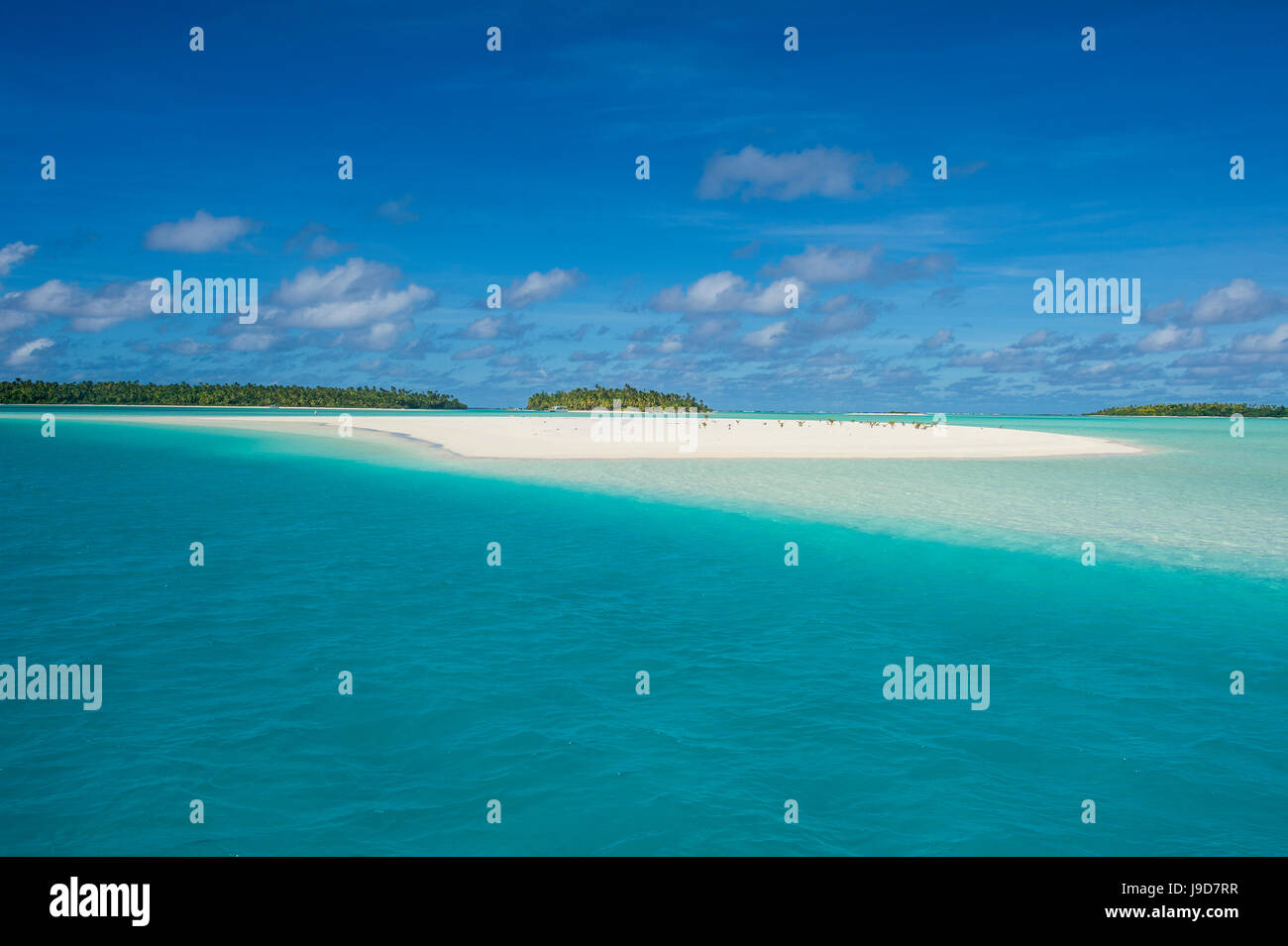 Plage de sable blanc bordée de cocotiers et de plage, de Rarotonga et Aitutaki Lagoon Cook, Pacifique Sud, Pacifique Banque D'Images